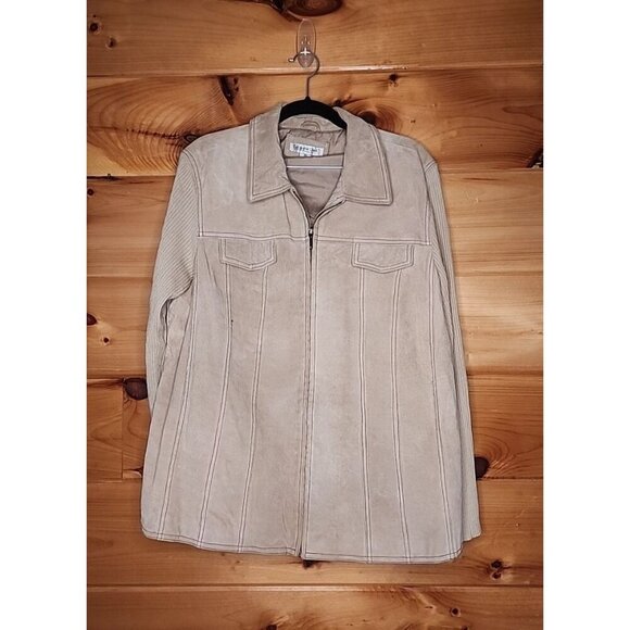 Coldwater Creek Women Size 20 Tan Cable Knit Wool Suede Leather Zip Jacket - Picture 2 of 10